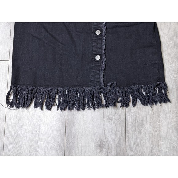 Womens 6 Pilcro And The Letterpress Black Denim Raw Fringe Pockets Buttons - Picture 3 of 9